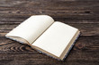 Photo: Aged book on wooden table Aged book on wooden table
