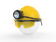 Worker with helmet and head lamp