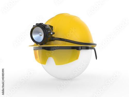 Illustration: Worker with helmet and head lamp Worker with helmet and head lamp