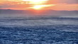 Hurricane wind on sea in sunset