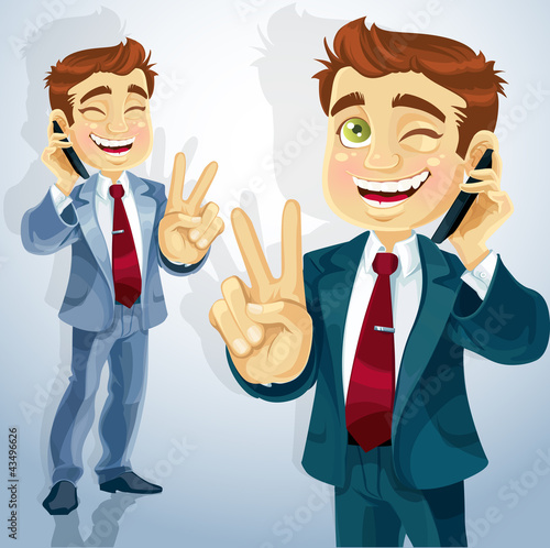 Vektor: Cute businessman makes the sign of peace Cute businessman makes the sign of peace