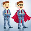 businessman with folded arms, and dressed as a superhero