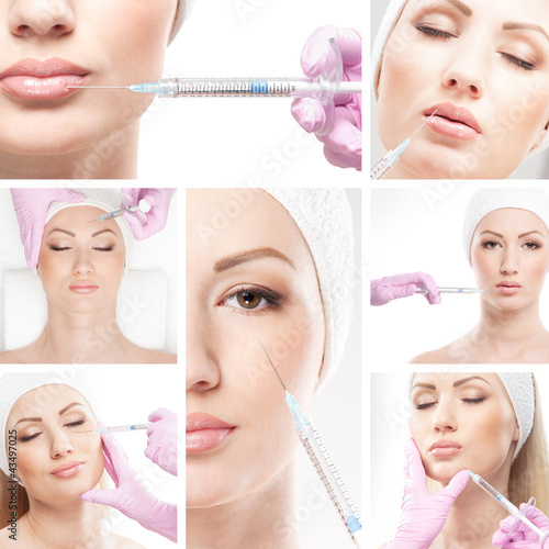 Foto: A collage of images with young woman on a botox procedure A collage of images with young woman on a botox procedure