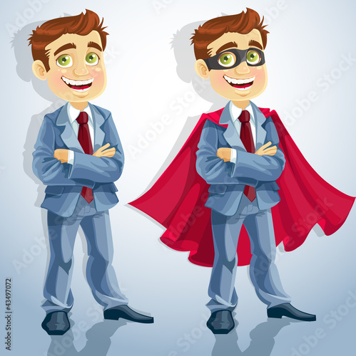 Vector: businessman with folded arms, and dressed as a superhero businessman with folded arms, and dressed as a superhero