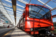 Subway train in station with windshield reflections