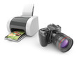 Illustration: Printer with photo camera 3D. Print of photos. isolated Printer with photo camera 3D. Print of photos. isolated