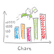 Super businessman and statistics chart
