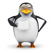 3d Penguin in aviators drinks a cup of coffee