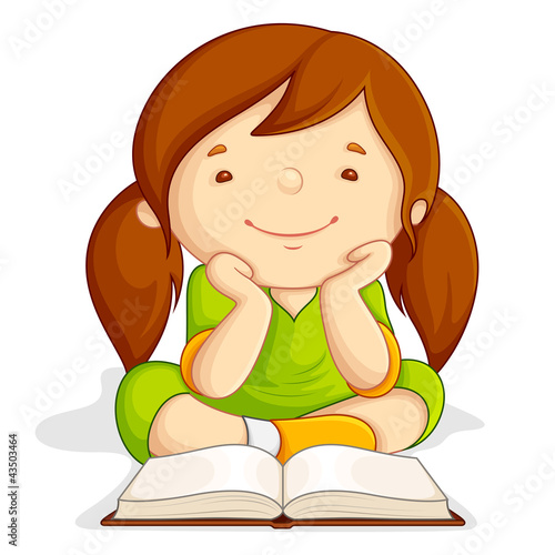 Vector: vector illustration of girl reading open book sitting on floor vector illustration of girl reading open book sitting on floor