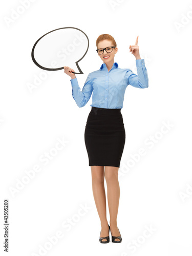 Photo: smiling businesswoman with blank text bubble smiling businesswoman with blank text bubble