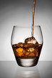 Photo: Whisky pouring on ice in glass. Whisky pouring on ice in glass.