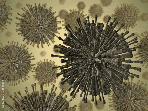 Illustration: Virus infection seen under a scanning microscope Virus infection seen under a scanning microscope