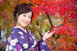japanese kimono woman in autumn