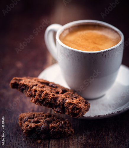 Photo: Chocolate chip cookie and a cup of espresso crema Chocolate chip cookie and a cup of espresso crema