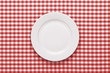 Empty plate at classic checkered tablecloth