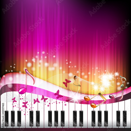Vector: Piano keys with butterflies and stars Piano keys with butterflies and stars