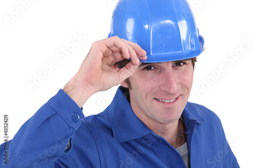 Photo: Portrait of blue helmet Portrait of blue helmet