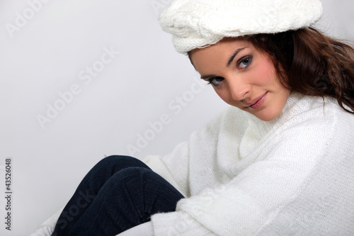Photo: Portrait of woman with wool cap Portrait of woman with wool cap