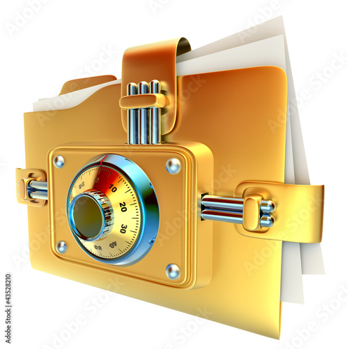 Illustration: folder with golden combination lock folder with golden combination lock