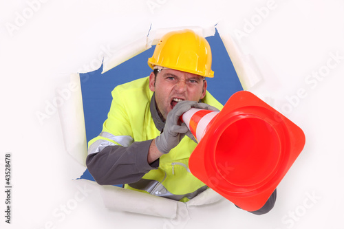 Photo: Man shouting into megaphone Man shouting into megaphone