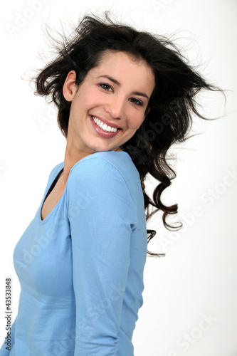 Photo: portrait of splendid brunette all smiles portrait of splendid brunette all smiles