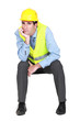Photo: Bored engineer working on-site Bored engineer working on-site