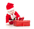 Santa Claus baby with gift box isolated on white background