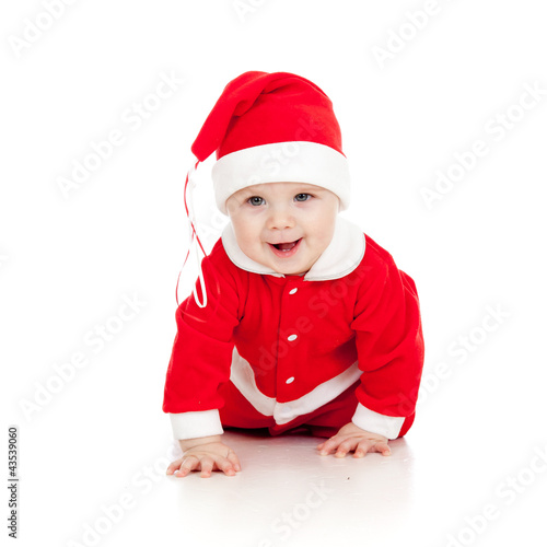 Photo: funny crawling Santa claus baby boy funny crawling Santa claus baby boy