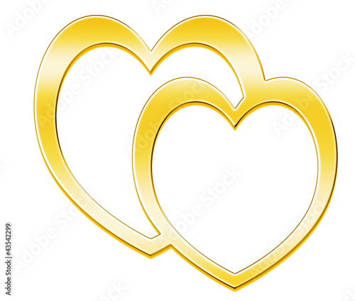 Illustration: Zwei Herzen, Metall, gold Zwei Herzen, Metall, gold