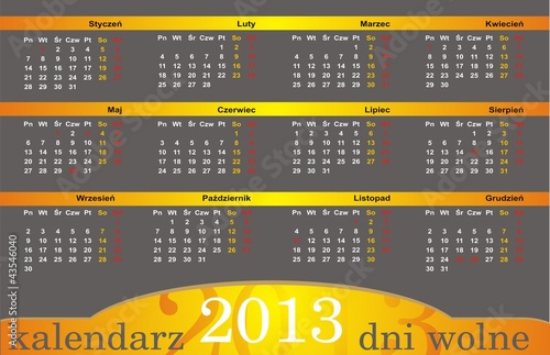 Vector: kalendarz 2013 dni wolne od pracy kalendarz 2013 dni wolne od pracy
