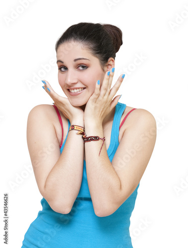 Photo: Jeune femme avec des vernis en bleu Jeune femme avec des vernis en bleu
