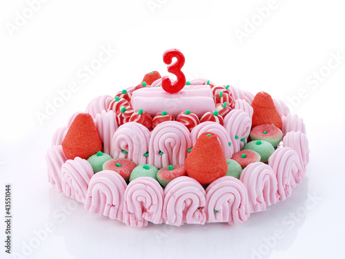 Photo: Birthday cake with red candles showing Nr. 3 Birthday cake with red candles showing Nr. 3