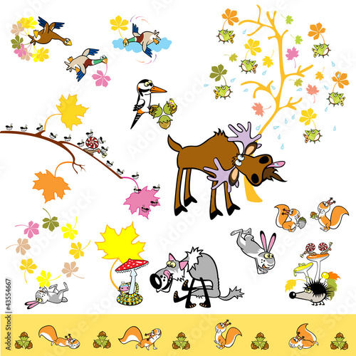Vector: playful autumnal pictures with animals playful autumnal pictures with animals