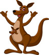 Pointing cartoon kangaroo and its baby Joey