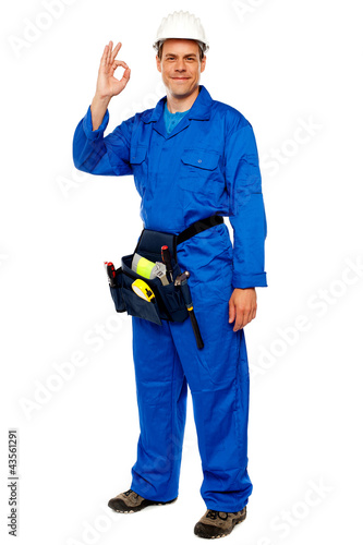 Photo: Construction worker gesturing okay sign Construction worker gesturing okay sign