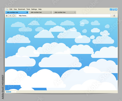 Vector: Opened browser window template with clouds Opened browser window template with clouds