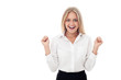 Excited young woman isolated