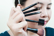 Close up Asian young woman make up.