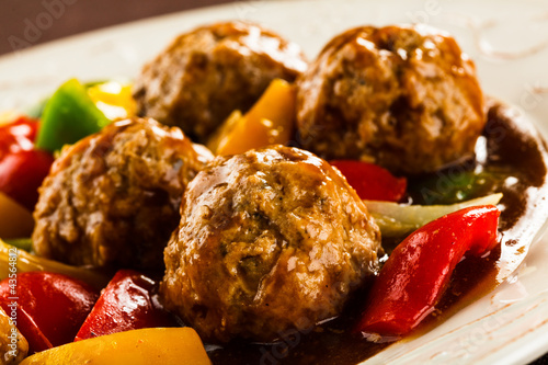 Photo: Roasted meatballs and vegetables Roasted meatballs and vegetables