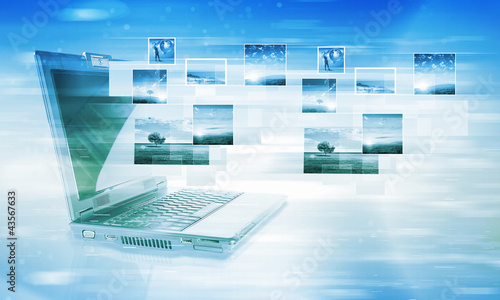 Illustration: Notebook against colour background with images Notebook against colour background with images
