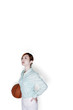 Businesswoman holding a basketball