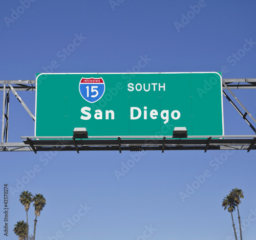 Photo: San Diego 15 Freeway Sign with Palms San Diego 15 Freeway Sign with Palms