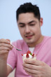 Man enjoying his dessert