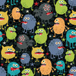 Cute monsters seamless texture with stars.