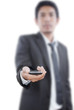 Businessman Holding touch screen mobile phone.