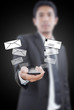 Businessman putting touch screen mobile phone with mail.