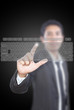 businessman pushing keyboard on the whiteboard.