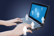 Hand pushing laptop keyboard with Social Network.
