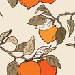 persimmon seamless pattern Asian Traditional Painting
