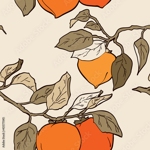Vector: persimmon seamless pattern Asian Traditional Painting persimmon seamless pattern Asian Traditional Painting